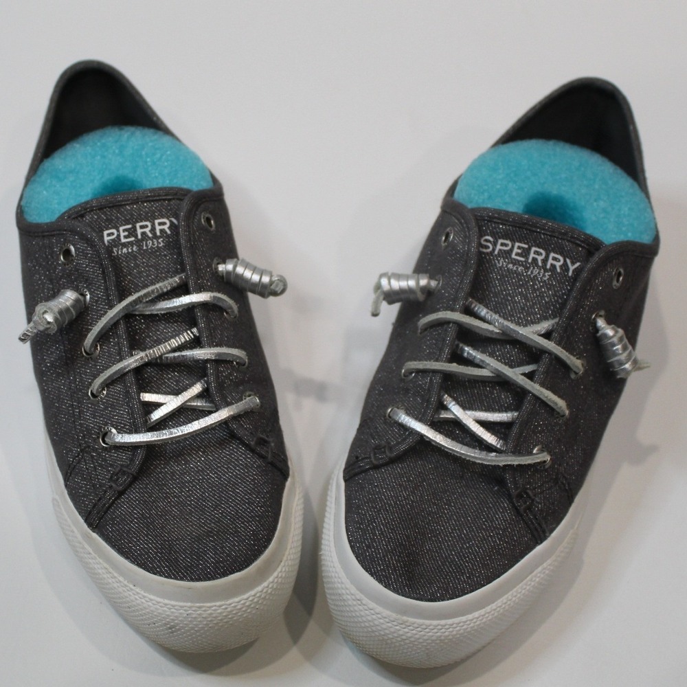 Sperry Top Sider Women's Gray Sparkle Canvas Low Top Shoes Size 7M‎ STS80332
